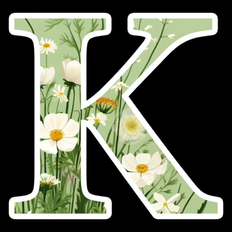 Letter K, Monogram, Floral Pattern