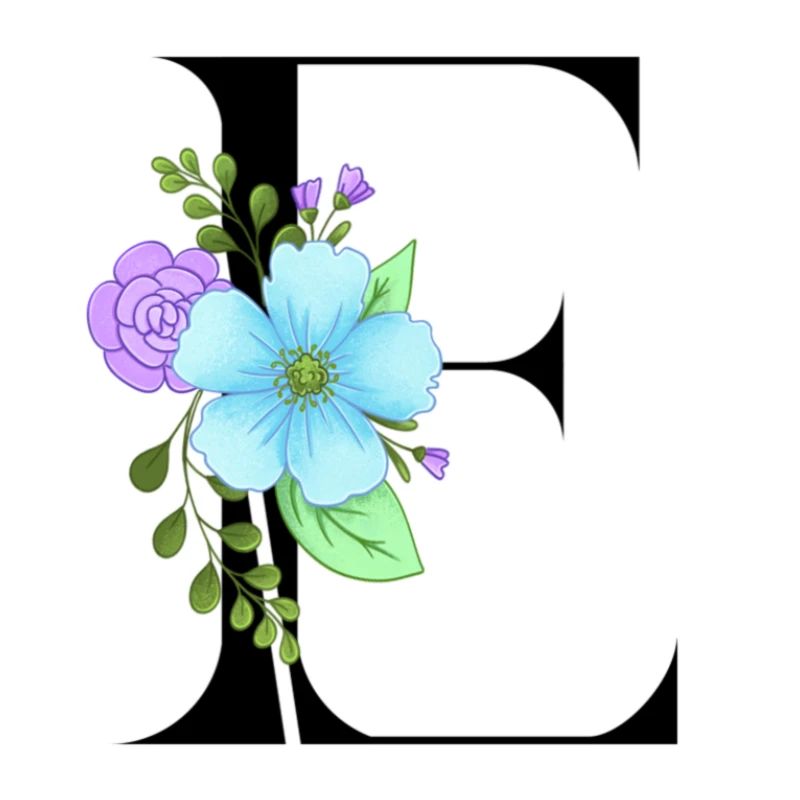 Eleganter Buchstabe 'E' mit Blumen
