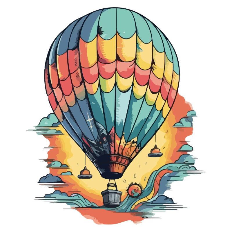 Montgolfière et coucher de soleil