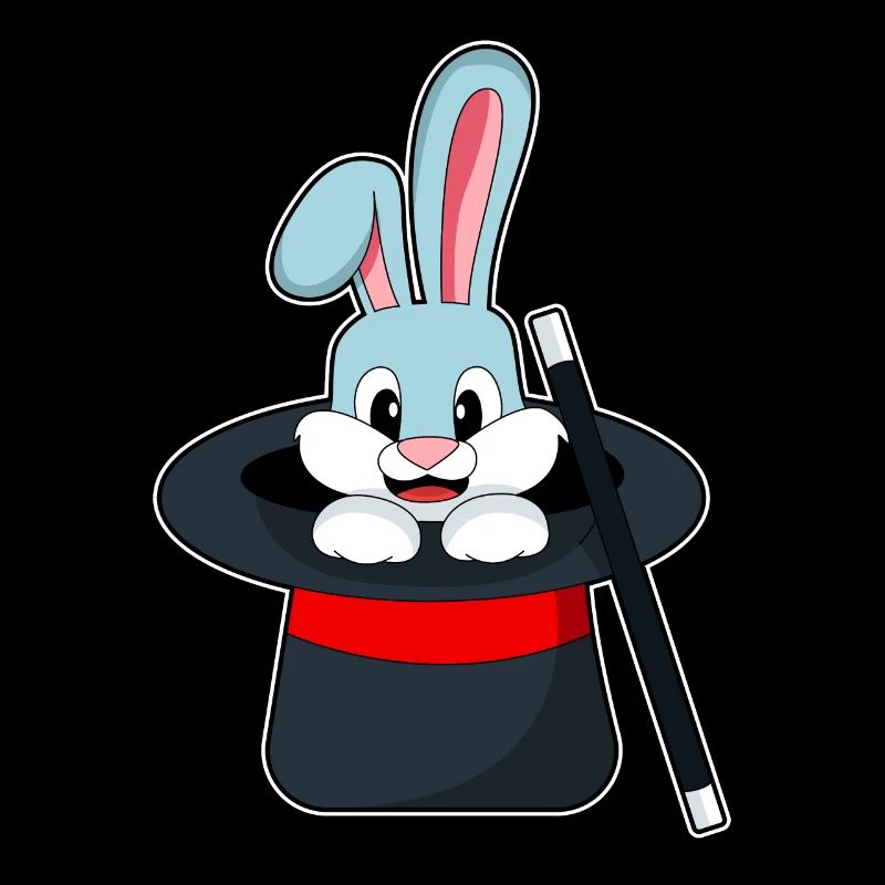 Rabbit in magic with magic wand & hat