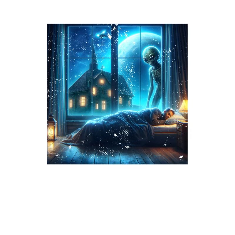 Alien observes sleeping human