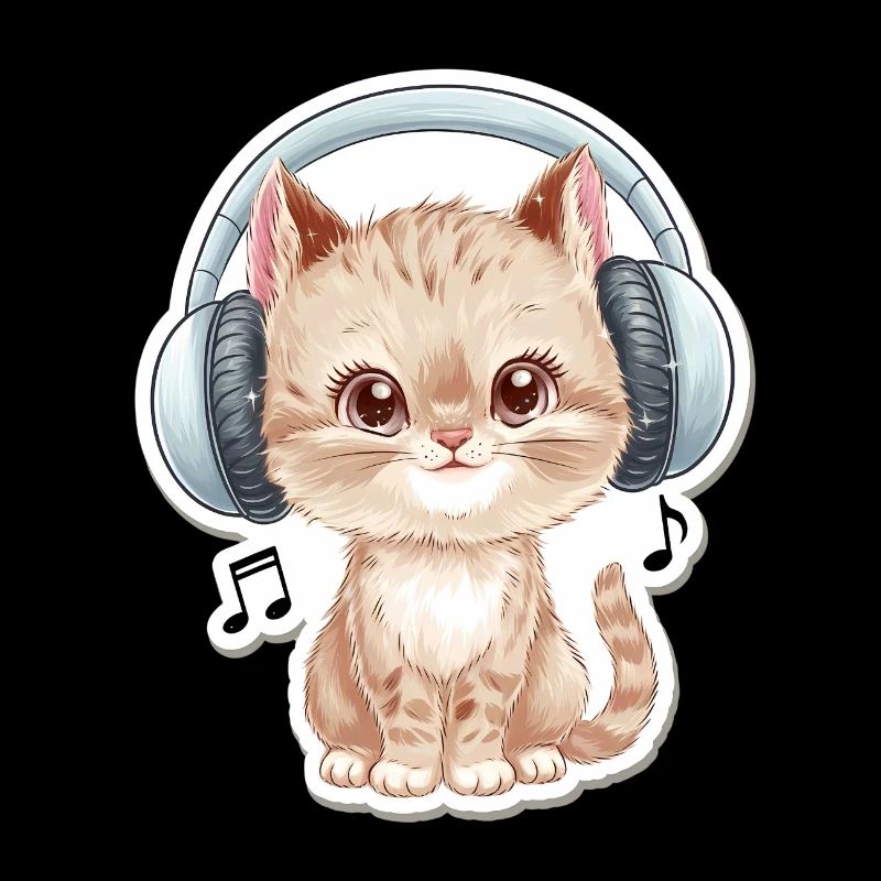 Chat mignon avec des écouteurs Doodle