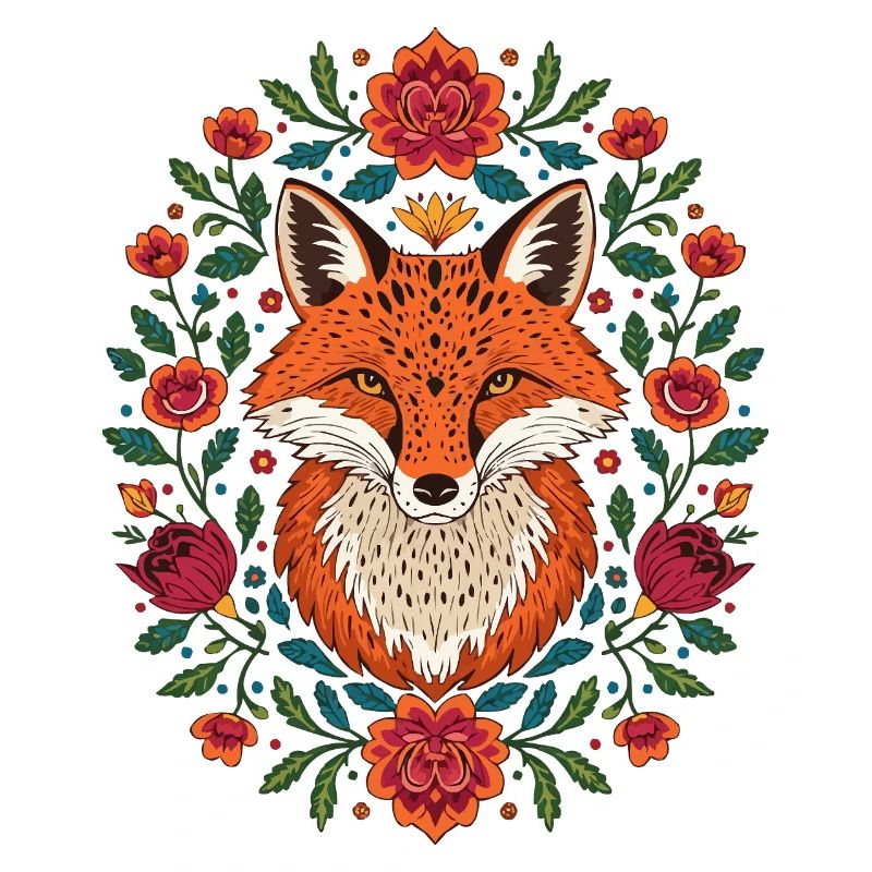 Renard dans une couronne de fleurs Explosion de couleurs
