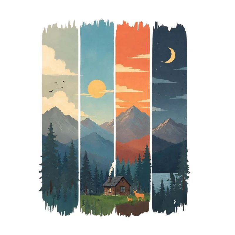 Horizons in four mountain panels