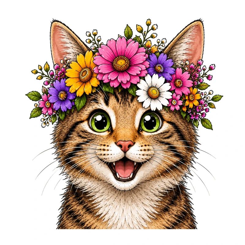 Chat décoré de fleurs