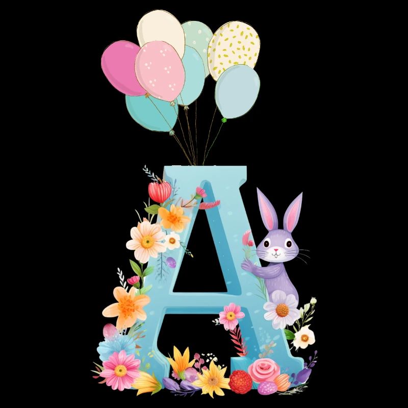 Lettre A, Monogramme, Fleurs, Lapin