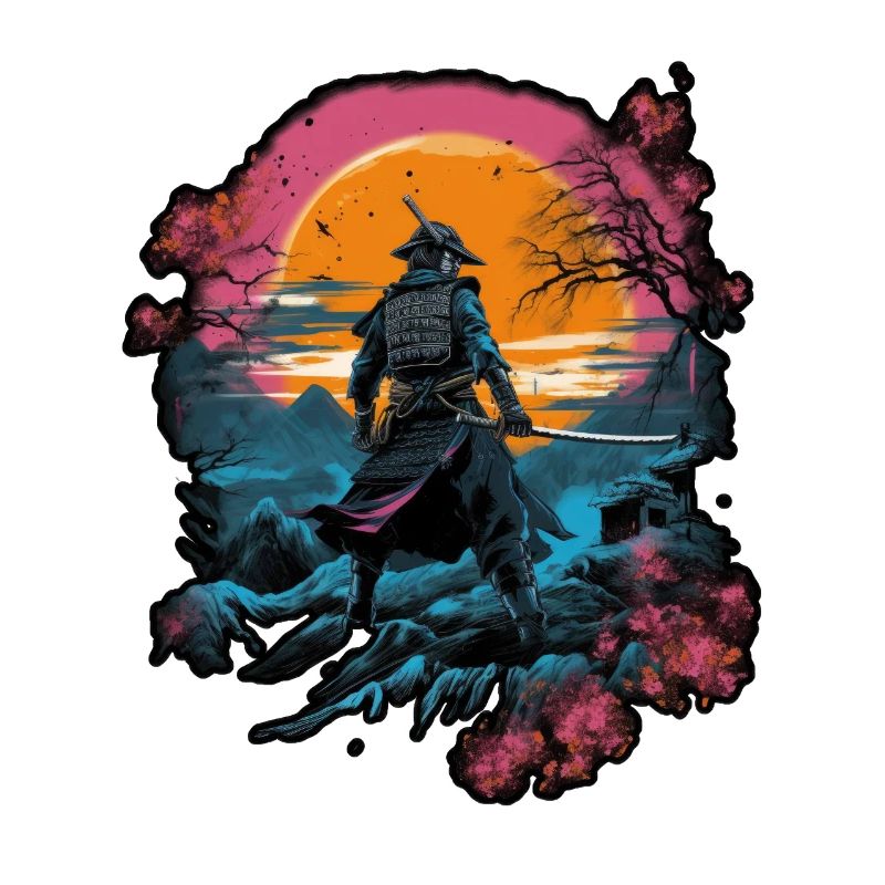 Chinese Warrior emerging from sunset, vector