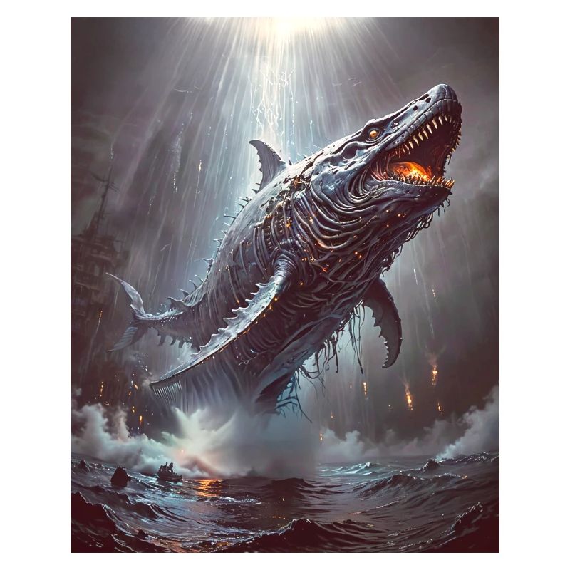 Bake-kujira Skeletal ghost whale gliding through m