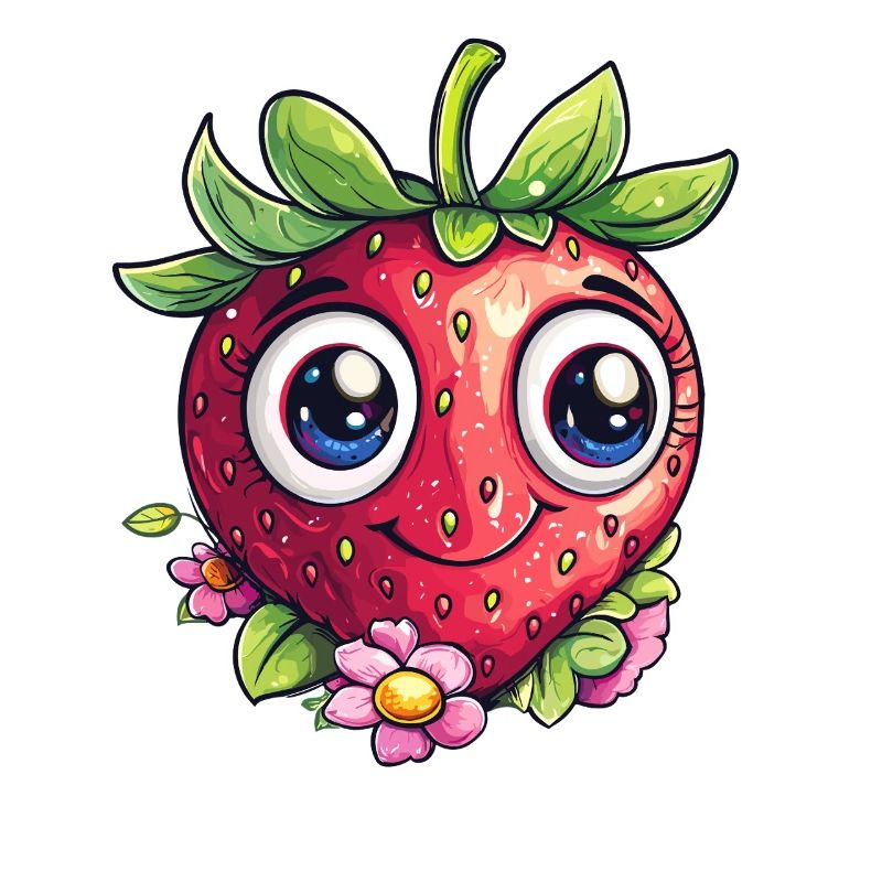 Fraise heureuse avec des fleurs