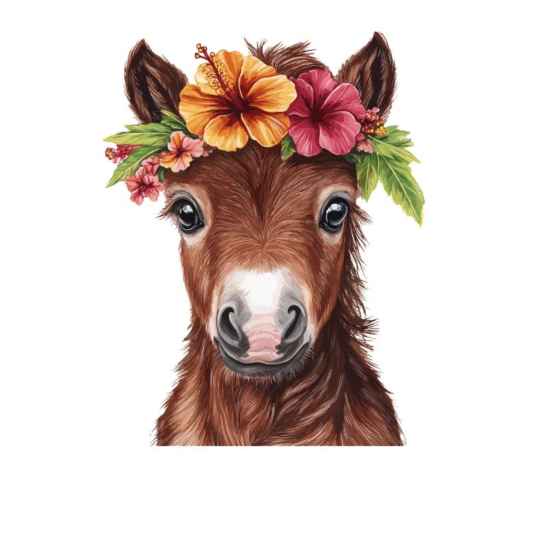 Fohlen mit Blumenkranz