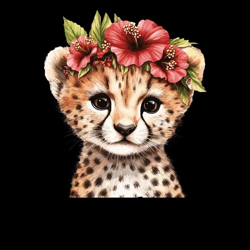 Guépard avec couronne de fleurs