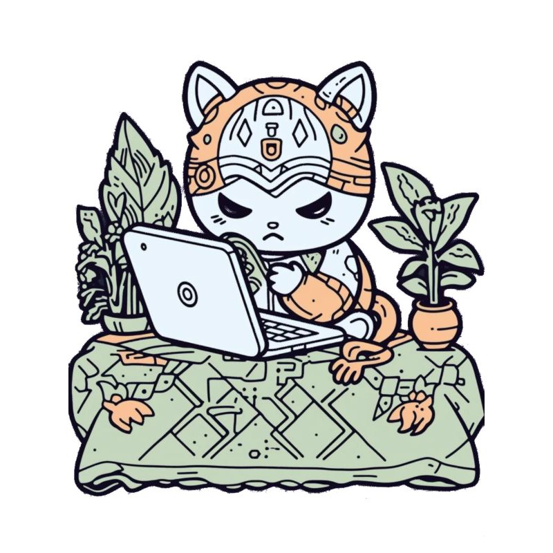 Chat Tech en armure de jardin
