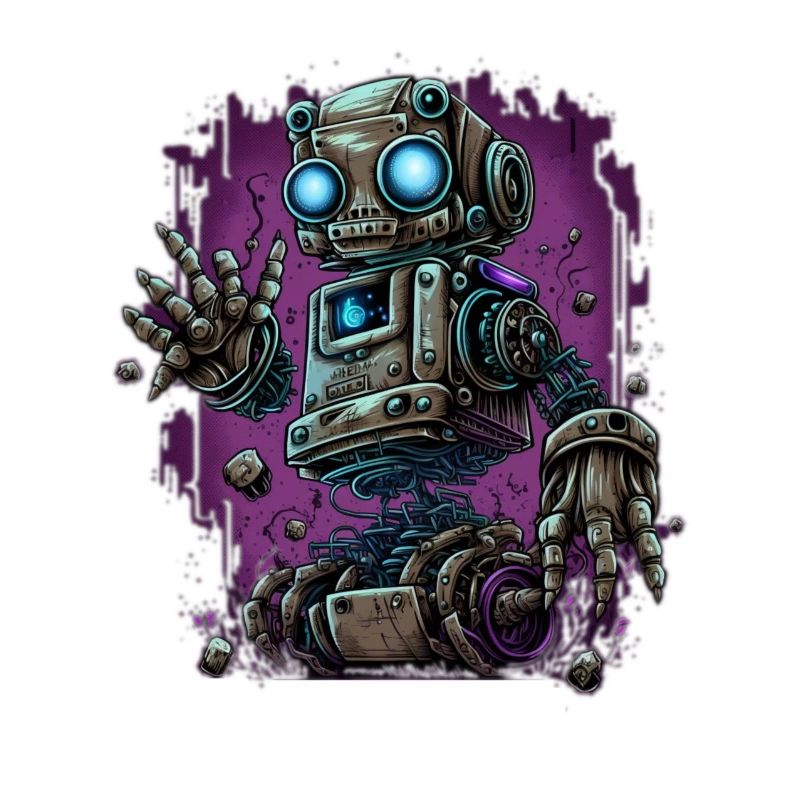 Neon-Dampfroboter im Schrottplatz-Schein