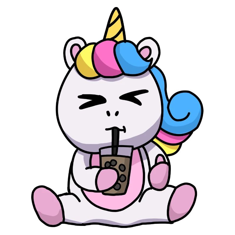 Bubble Tea Drinking Unicorn Anime Kawaii