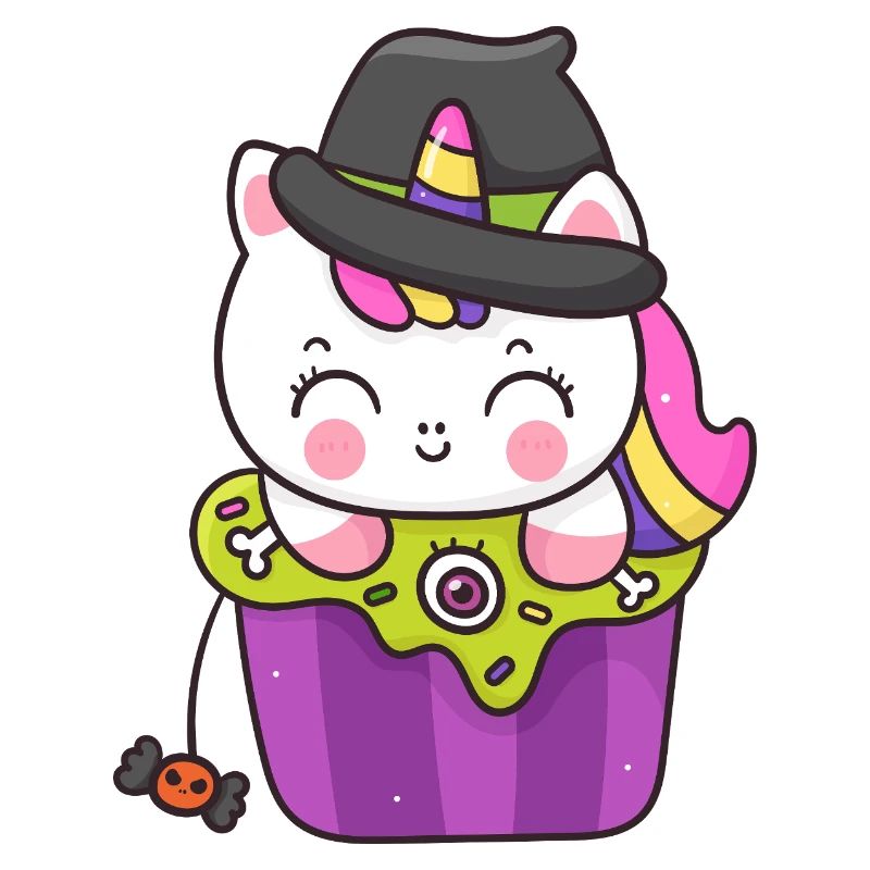Kawaii Cupcake Sorcière Chat