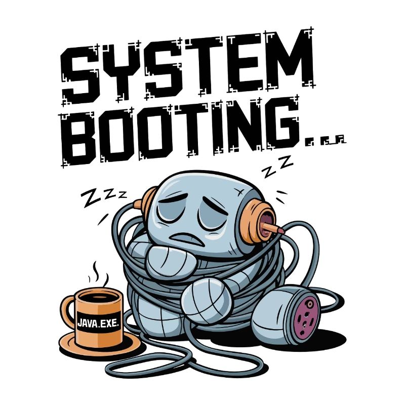 Sleepy Robot Booting avec du café Java.exe - Drôle