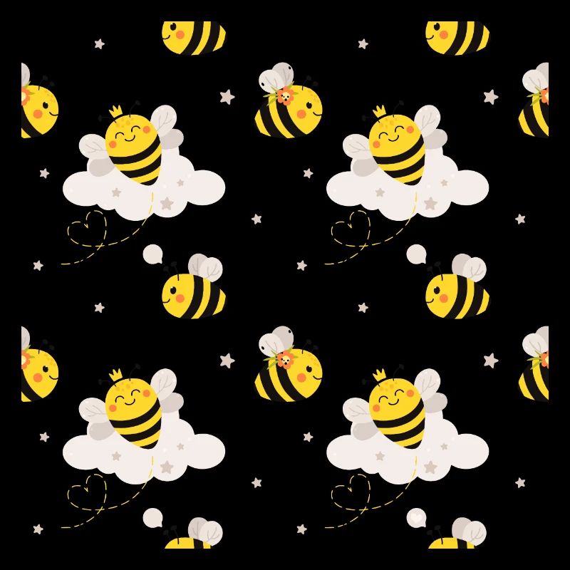Cute bees in cloud pattern motif