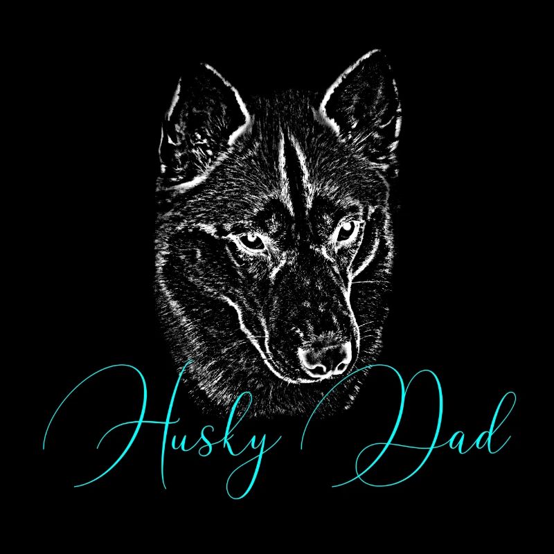Husky Dad Silhouette Neon Script