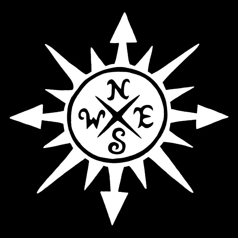 White sun and compass