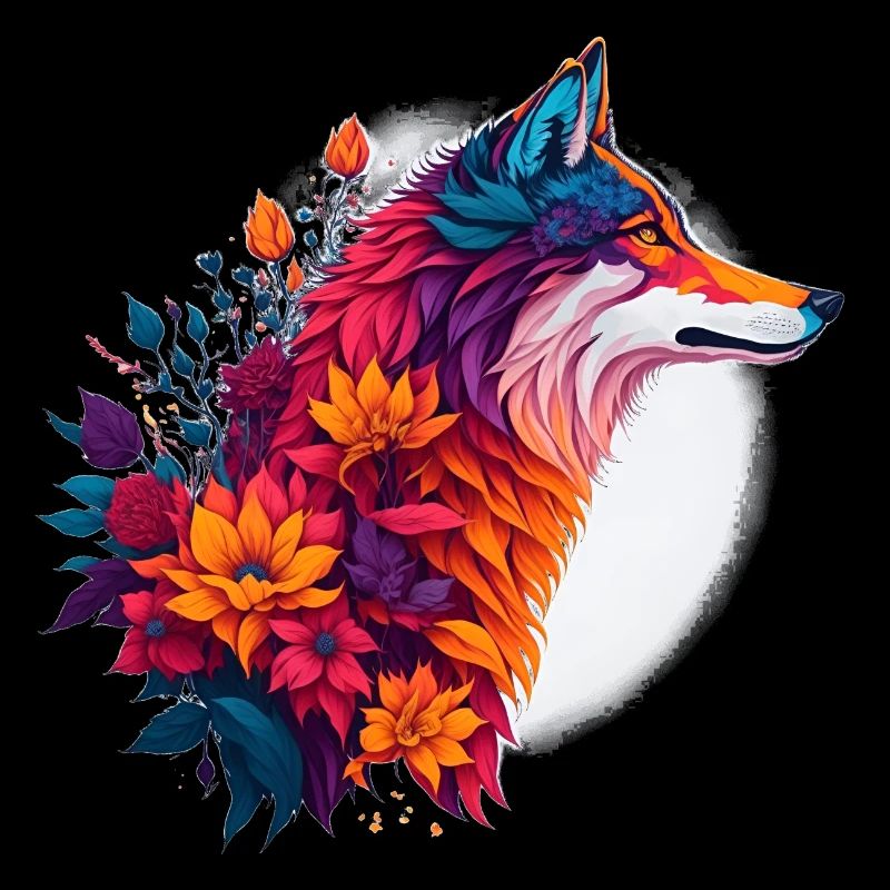Loup au bouquet de fleurs