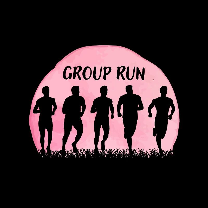Course de groupe Course de groupe en équipe avec de l’herbe et de la lune