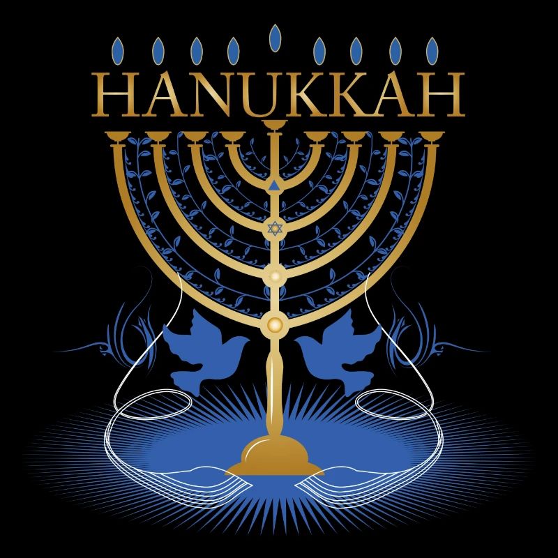 gold-colored Hanukkah candlestick with two doves