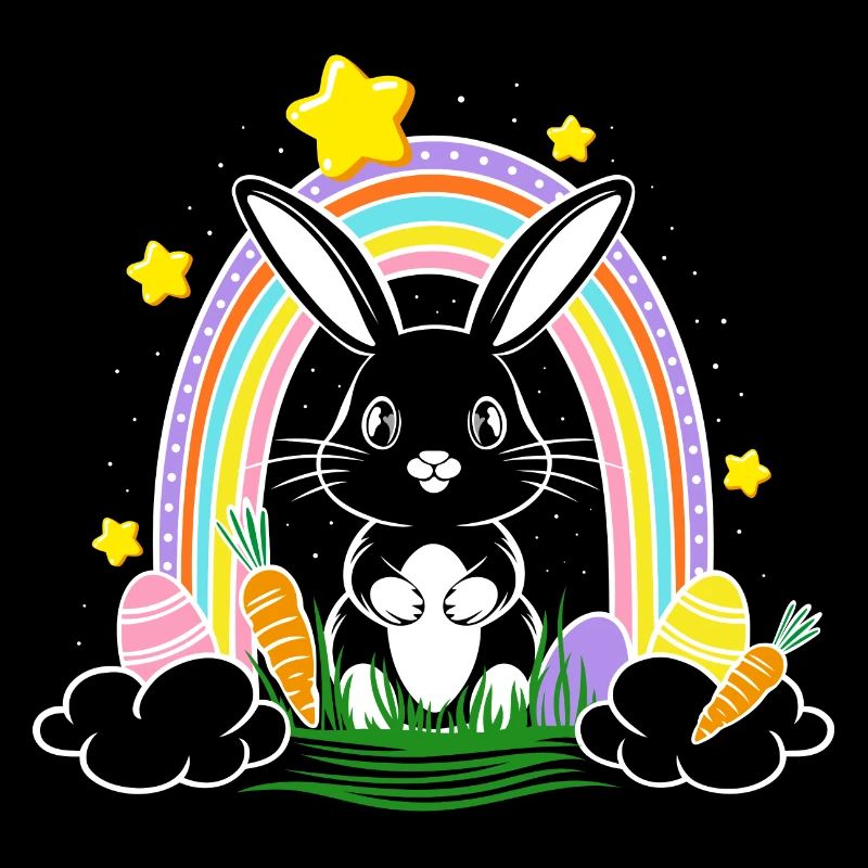 Easter Bunny Bunny with Rainbow and Easter Eggs