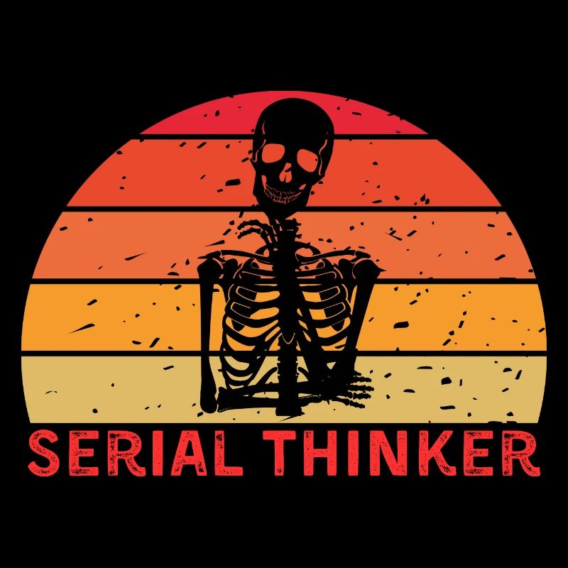 Serial Thinker Skeleton Thinking Retro Sunset