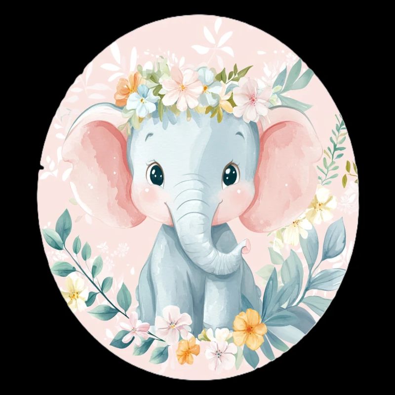 Doux bébé éléphant avec couronne de fleurs