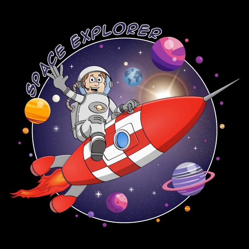 L’astronaute et la fusée rouge dans l’espace