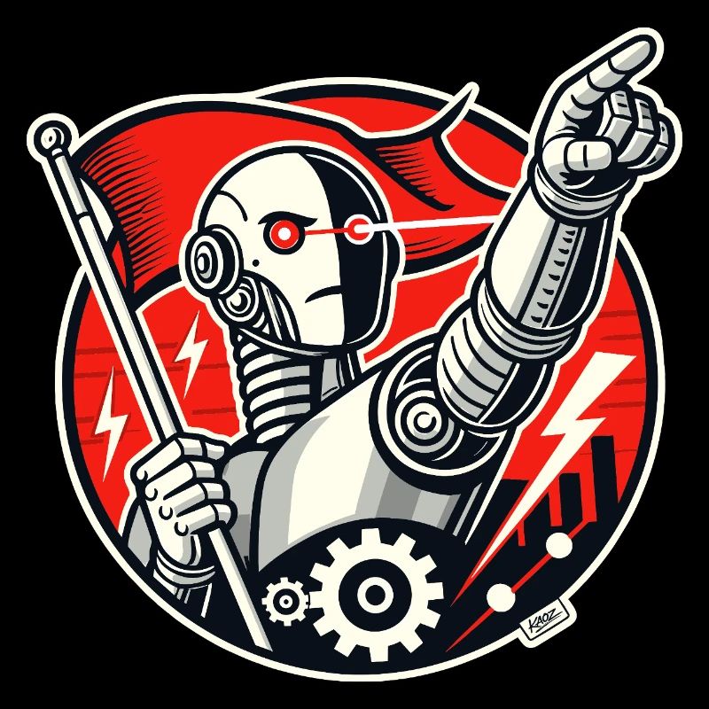 Robot avec drapeau et bras tendu