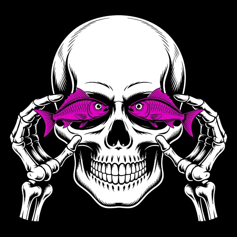 Skull and crossbones with fish
