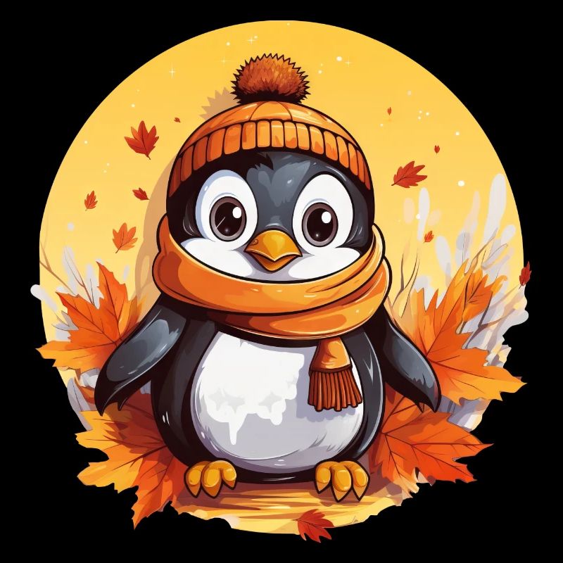 Pingouin en automne: feuillage et coucher de soleil