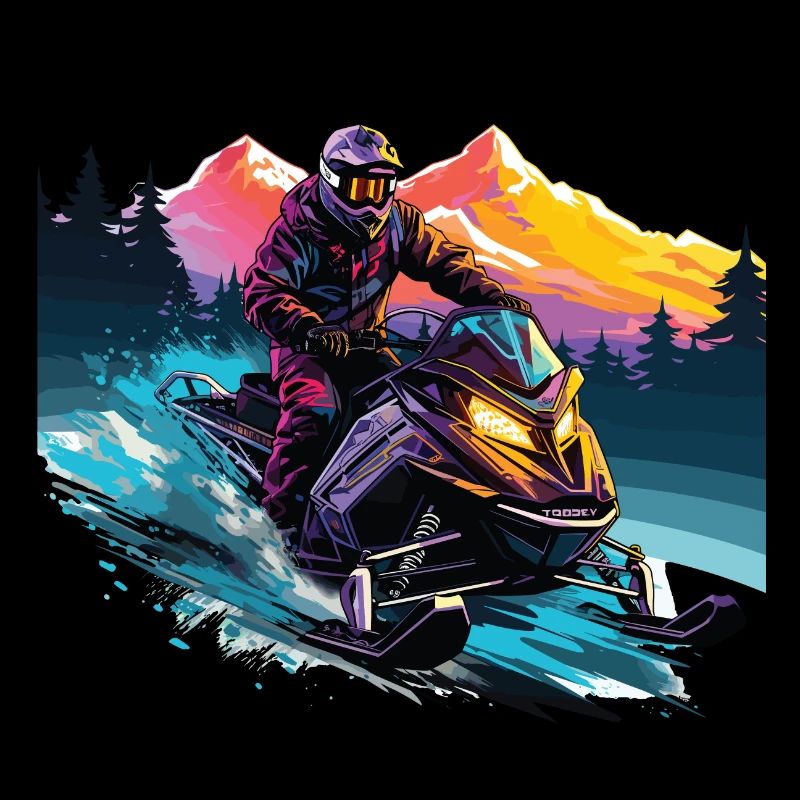 Snowmobiling in a snow-capped mountain setting