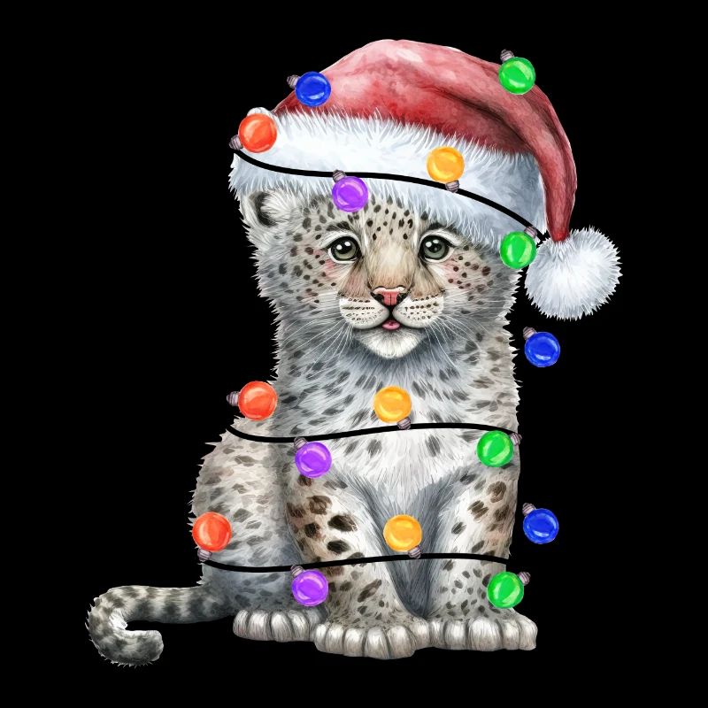Leopard with Christmas hat and lights