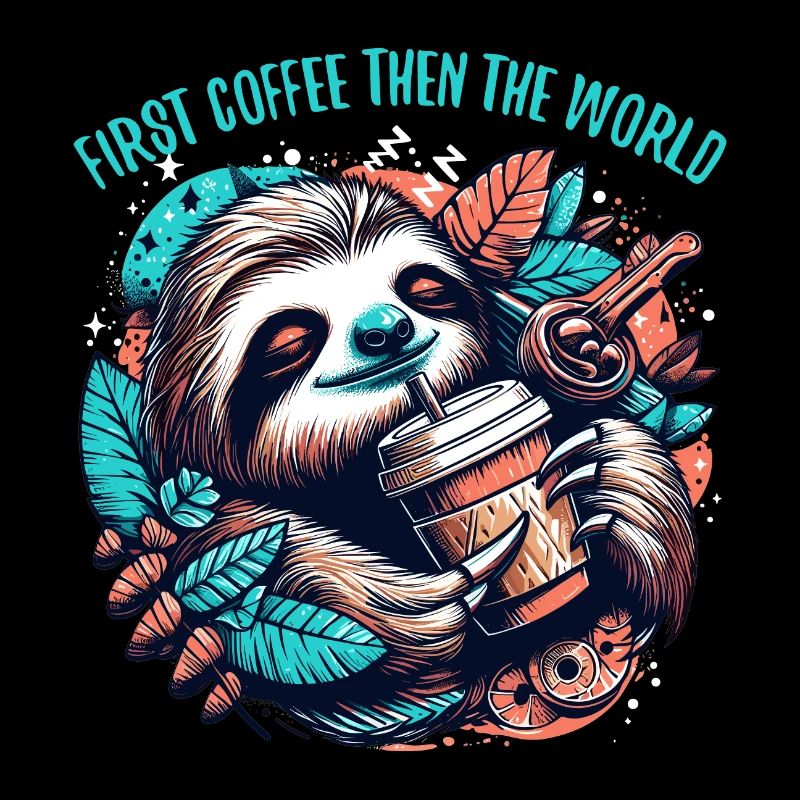 Sloth First Coffee Then World Gift