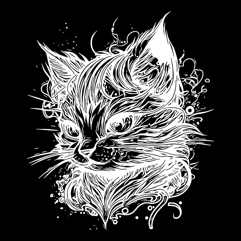 Cuddly little space cat in vintage style