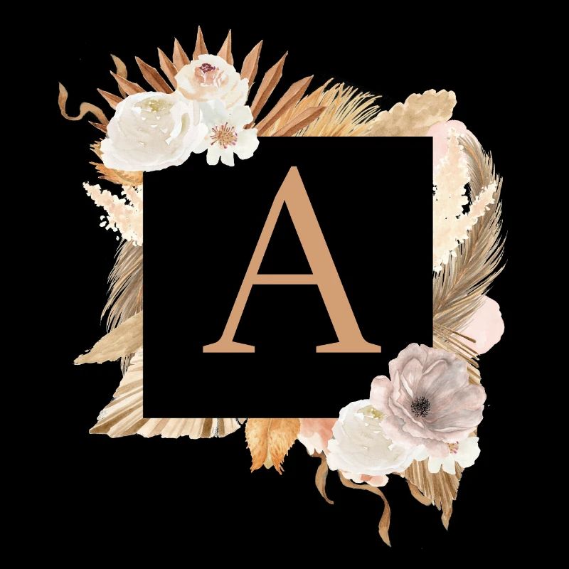 Monogram, letter A, boho, palm trees, flowers