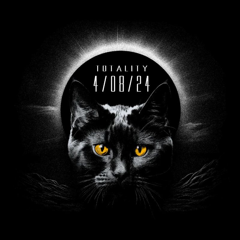 Chat noir mignon avec éclipse solaire totale 2024