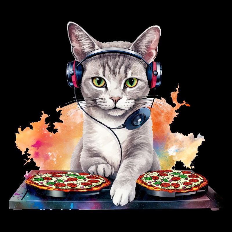 Outer Space Cat Pizza Disc Jockey - Interstellar