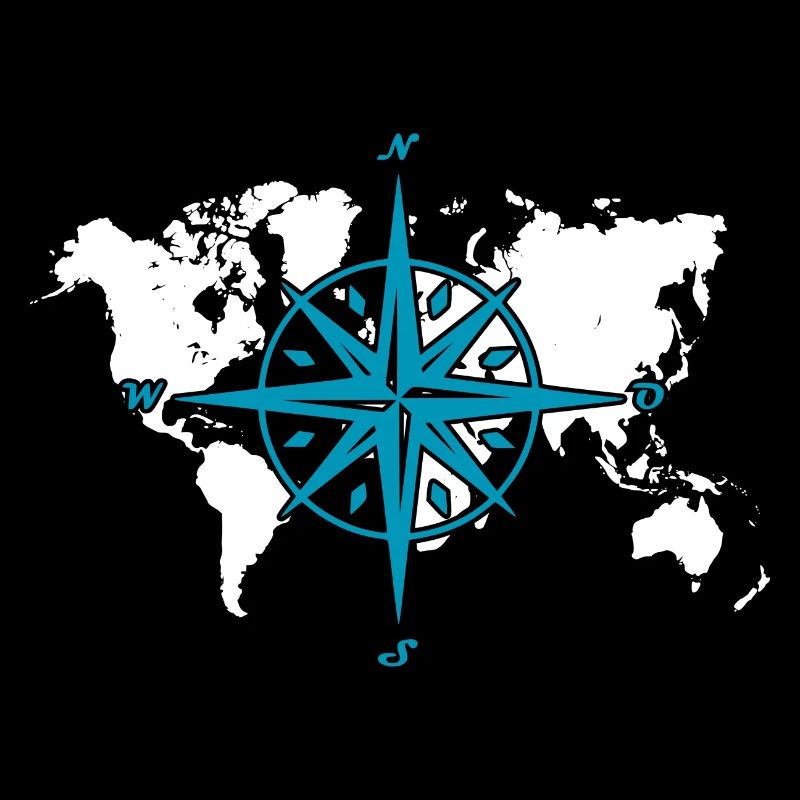 Windrose oder Kompassrose mit weißer Weltkarte