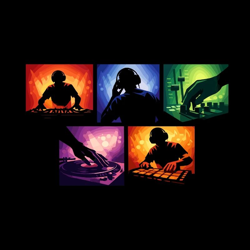 Collage de DJ Set de silhouettes lumineuses