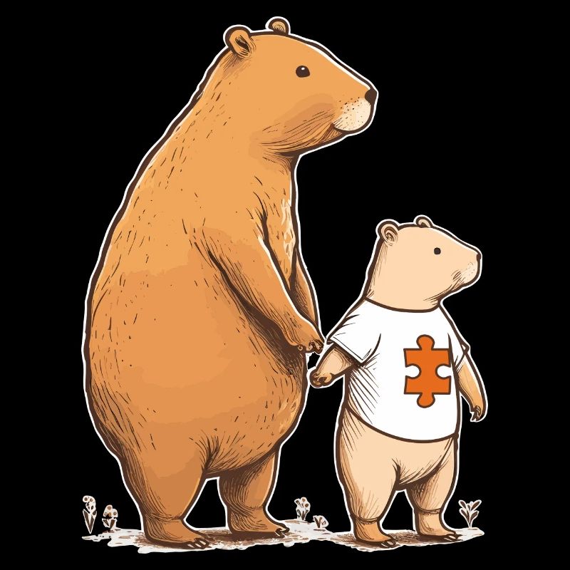 Capybara Elternteil mit Kind Autisten Zeichen