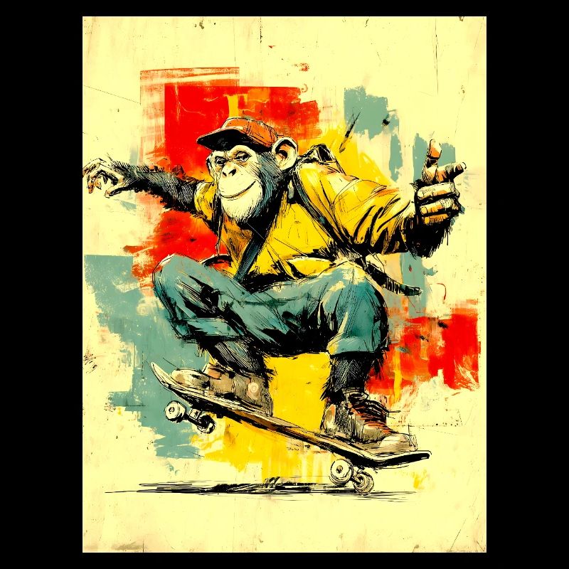 Cool monkey sur le skateboard - moderne, élégant