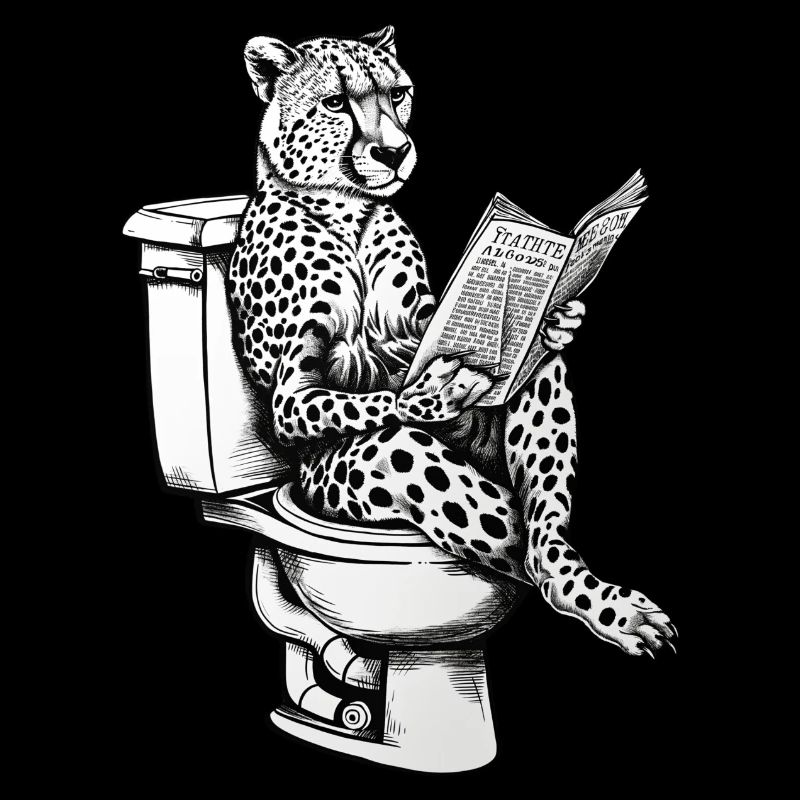 Guépard de lecture sur les toilettes dans un style vintage