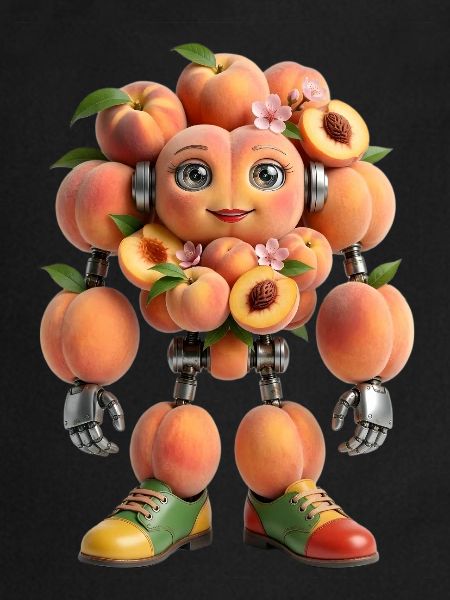 Peachy Robot with Blossoms