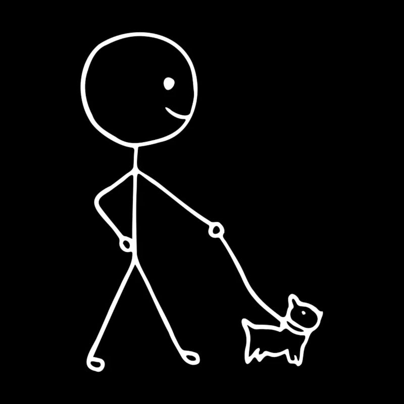 Drôle de stickman marchant avec un chien