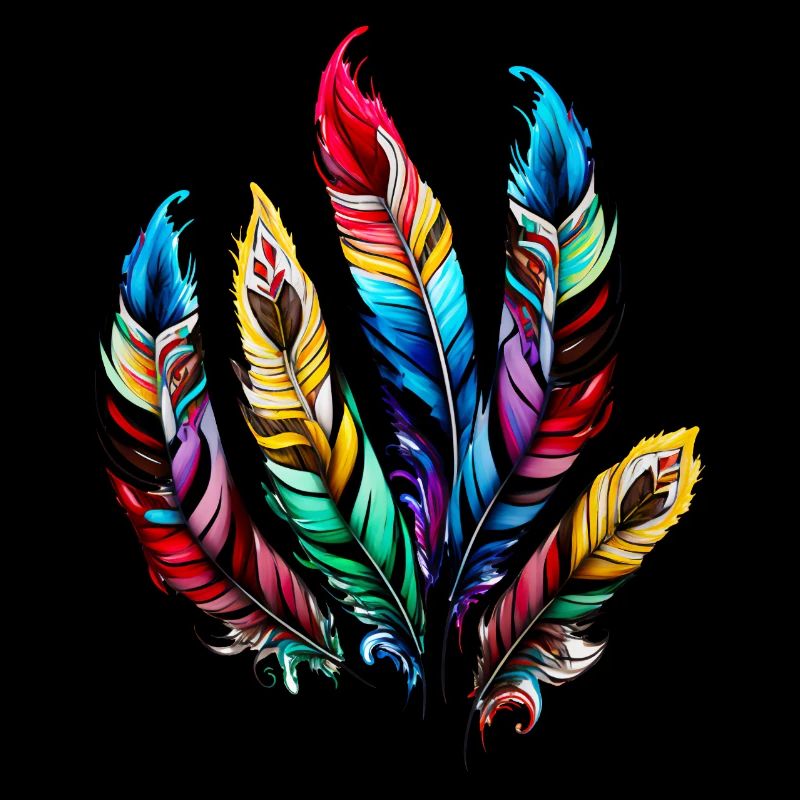 Colorful Feathers Boho Ethno Style Pattern Tribal Retro