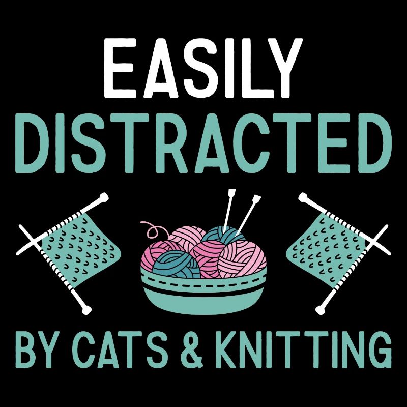 Knitter Easily Distracted By Cats And Knitting