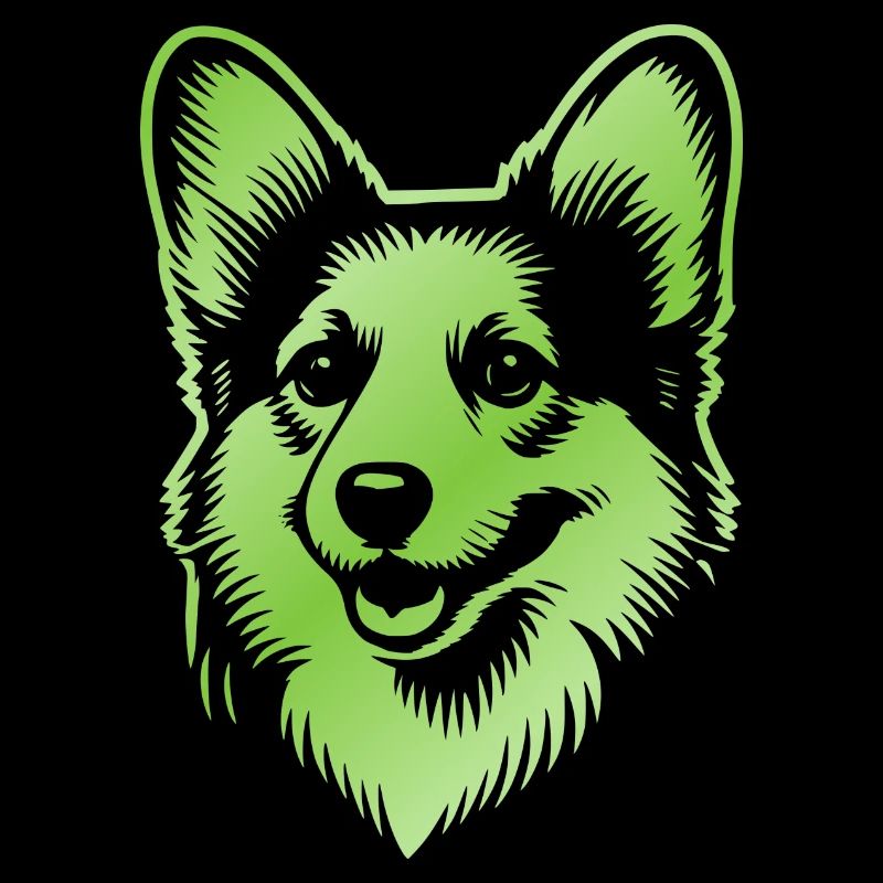 Corgi dessin tête de chien vert